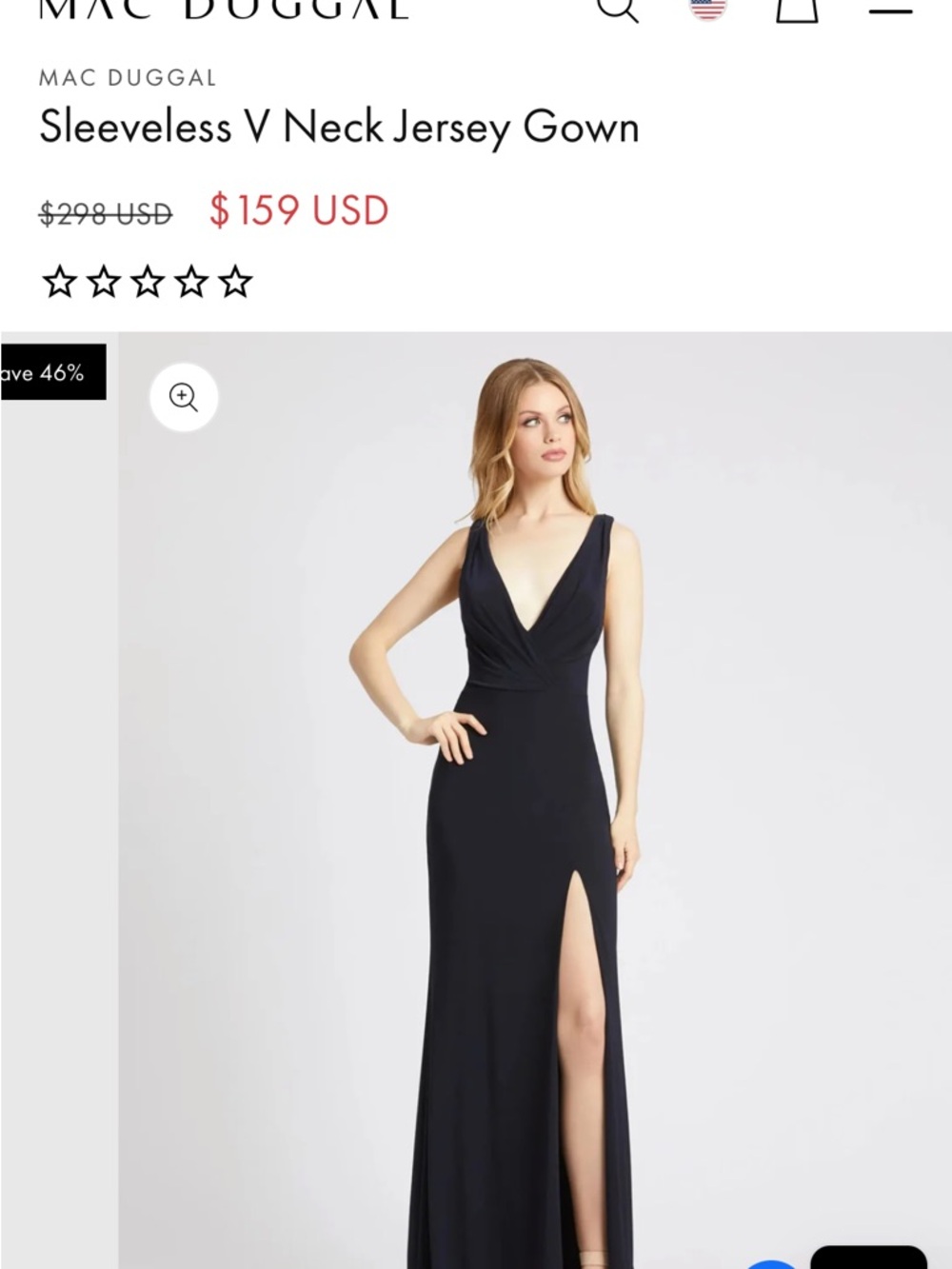 Mac Duggal Black Sleeveless V-Neck Jersey Maxi Gown with Side Slit